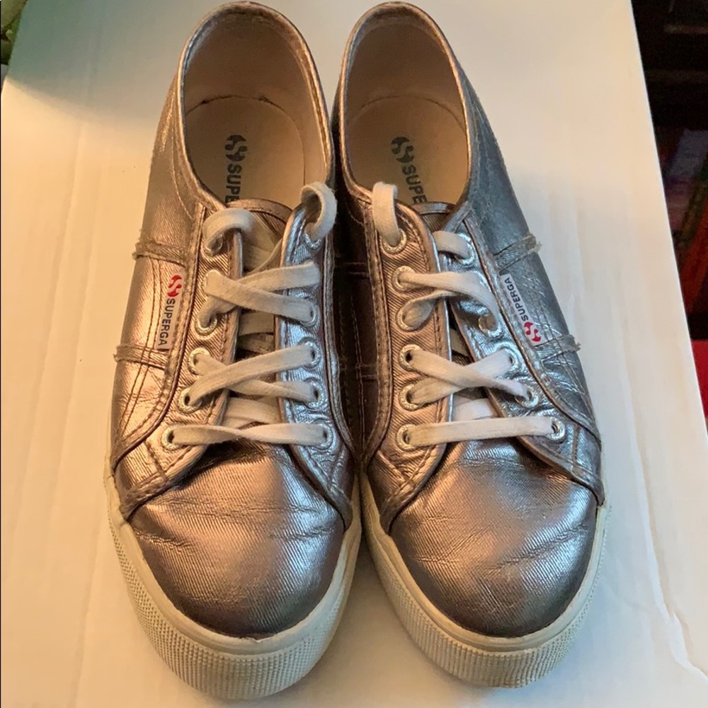 Gray Metalic Superga platform